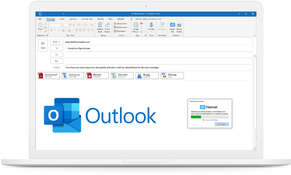 Addin kami memungkinkan Anda mengirim file besar langsung dari Outlook, dengan cepat dan aman